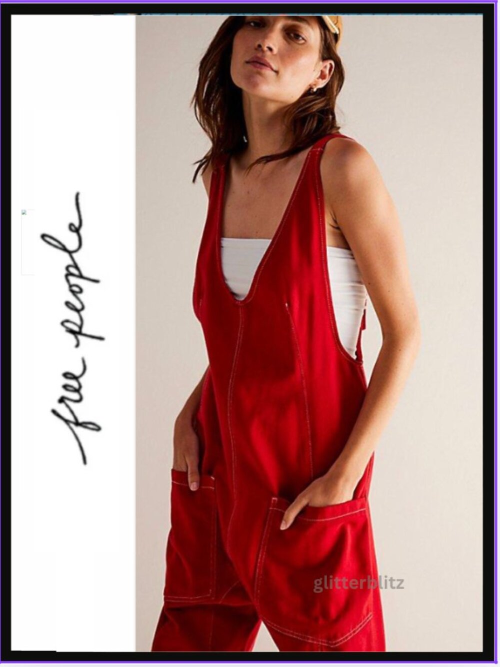 Free People We The Free High Roller Jumpsuit ❤️ HEARTS EYE RED